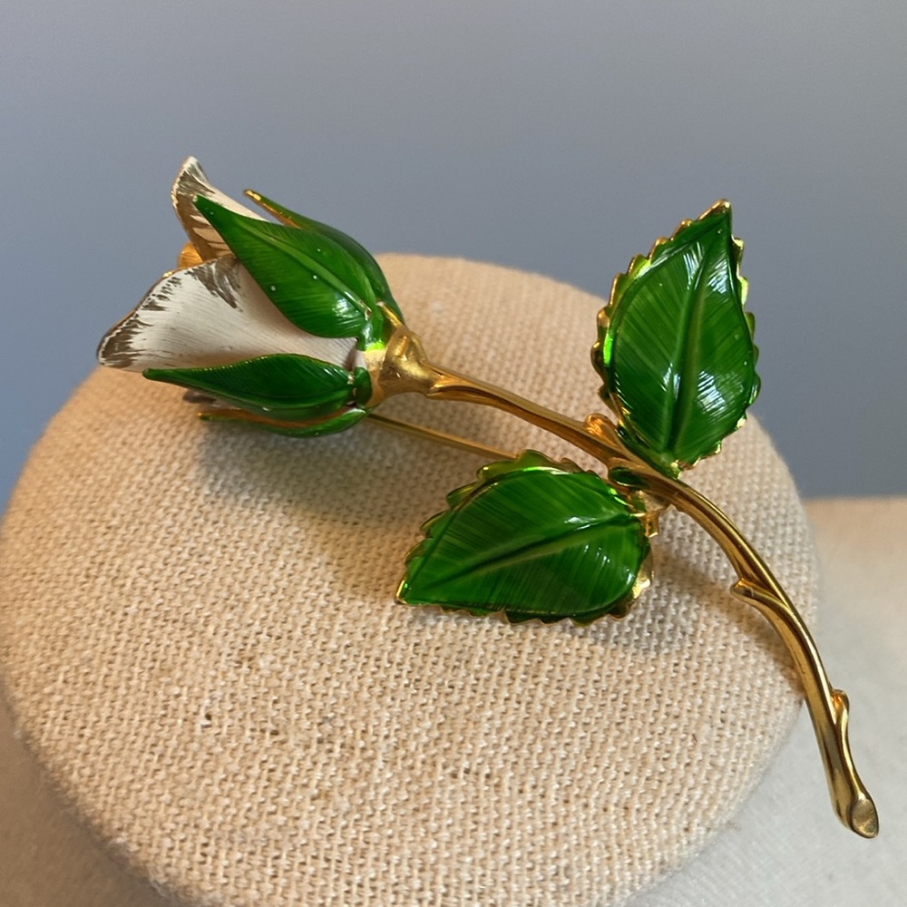 Vintage Golden White Rose Brooch